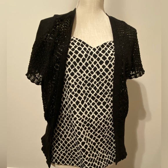 WHBM Black Open Front Mesh Sweater - Picture 1 of 4